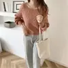 Suéter para Mujer 2026 Otoño e Invierno Nuevo Estilo Coreano Holgado Cuello Cuadrado Grueso Trenzado de Punto Prendas de Abrigo Ceñido a la Cintura Adelgazante Top de Punto