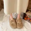 Zapatos de Celebridad de Internet Estilo Hada con Lazo de Una Sola Correa Peludos para Mujer 2026 Otoño/Invierno Nuevos Cálidos con Plus de Terciopelo Mary Janes Zapatos de Algodón