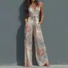 Novedad Primavera/Verano 2026 Ropa Europea y Americana para Mujer Transfronteriza Amazon Estampado Sexy Fresco Escote en V Profundo Espalda Descubierta Mono