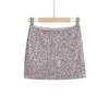 Falda de Lentejuelas Gris Plata de Cintura Alta Estilo Americano para Mujer Verano Sexy Deseo Puro Falda Línea A Cadera Antideslizante Falda Corta