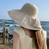 Chapéu de Pescador com Aba Larga Estilo Coreano, Xale, Chapéu de Sol de Malha para Viagem de Verão, Chapéu de Sol Pequeno Respirável para Exterior com Palha, Mostrando o Rosto
