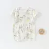 Roupa de Verão com Manga Curta em Modal para Bebês e Crianças, Roupa para Ar Condicionado para Meninos e Meninas, Roupa de Dormir Fresca e Respirável, Macacão de Engatinhar