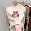 Camiseta de manga larga con cuello semi-alto, de forro polar de doble cara para otoño e invierno, cepillada para abrigar, perfecta como capa interior, linda para niñas pequeñas