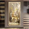 Pintura Decorativa de Entrada Ciervo de la Suerte Lujo Ligero Pasillo Vestíbulo Entrada Directamente Frente a la Puerta Pintura Colgante Moderno Alce Iluminación LED Mural