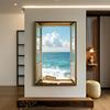 Ventana Falsa Minimalista Moderna Paisaje Marino Pintura Decorativa Pared de Fondo para Sofá Pintura de Techo a Suelo Extensión del Espacio Dormitorio Pintura Colgante