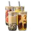 Taza Caliente Amazon Mason 24oz Taza para Té de Perlas Bebida Fría con Tapa de Bambú Gran Capacidad Ventosa para Coche