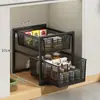 Estante de almacenamiento de cocina extraíble para gabinete debajo del fregadero, canasta de cajón ultraprofunda para especias, estante de almacenamiento en capas para lavabo