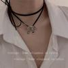 Corrente de Clavícula com Laço Preto Estilo Vento Ins para Blogueira Corrente de Pescoço Feminina Personalidade Versátil Preto Escuro