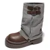Botas de suela gruesa para mujer petite, nuevo modelo otoño 2026, combinan con faldas, estilo retro, adelgazantes, que aumentan la altura, de suela blanda, estilo jeans