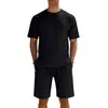 Conjunto de Shorts Casuais de Verão Europeu e Americano para Homens Simples Fresco Respirável Costelado Solto Gola Redonda Manga Curta Atacado