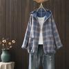 Abrigo a cuadros de hilo de algodón de doble capa vintage japonés para mujer Primavera 2025 Holgado Casual Holgado Talla grande Top