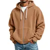 Chamarra con capucha de forro polar de color liso con cremallera completa para hombre, estilo europeo y americano transfronterizo, sudadera de moda casual versátil para hombre