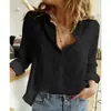 Camisas de Manga Larga Transfronterizas Primavera, Otoño e Invierno 2026, Camisas Simples de Moda Trendy para Mujer, Camisas de Solapa Estampadas en 3D de Color Sólido