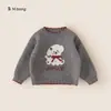 Suéter Pulóver de Punto Rojo con Borde y Lazo para Niñas Pequeñas de Cuello Redondo Youbao