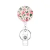 Porta Credencial Retráctil con Estampado Floral, Porta Credencial Blanco con Cordón Retráctil, Diseño Floral para Oficina