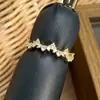 Anel Aberto Dourado Diamante Sonho Vintage Banda Estreita Zircônia Totalmente cravejado Anel Geométrico Super Fada Empilhável
