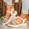 Sandalias Romanas Talla Grande de Comercio Exterior Europeo y Americano Suela Gruesa Brillantes de Moda Banda Elástica Sandalias Casuales para Mujer Sandalias de Playa
