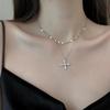Ins Luxo Acessível Nicho Camada Dupla Diamante Cruz Clavícula Corrente Popular Nova Feminina Tendência Versátil Simples Colar com Pingente
