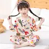 Pijamas de Algodón y Seda para Niños, Ropa de Casa para Bebés, Ropa de Algodón y Seda con Aire Acondicionado para Niños, Cárdigans, Cuellos de Concha, Pijamas para Niños Grandes y Medianos al por Mayor