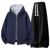 M-8XL, conjunto de cárdigan con capucha y sudadera casual de peso pesado 450g2026 otoño/invierno, disponible para suministro transfronterizo, color liso