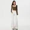Pantalones de Jeans de Estilo Americano para Mujer, Ajustados, Caída Suelta, de Pierna Ancha, Largo hasta el Suelo, Versátiles, con Estampados de Primavera, para Primavera y Verano