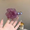 Peine de Pelo con Flores de Malla Morada y Perlas, Peine Invertido para Mujer, Pasador de Pelo Elegante y de Lujo Ligero, Accesorio para el Cabello