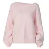 Ropa de Mujer Estilo Europeo y Americano Otoño e Invierno Nuevo Cuello Redondo Bajo Hombros Descubiertos Suéter Estilo Perezoso Suéter de Punto Holgado Top de Manga Larga