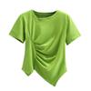 Talla grande chica gordita Diseño Francés Dividido Irregular Camiseta Top de Verano Ajustado Manga Corta Spice Girl para Mujer
