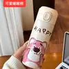 Taza de Guisante de Dibujos Animados para Estudiantes Mujeres, Taza Rebotante Sencilla, Termo de Oso Fresa, Taza de Agua Portátil, Caja de Regalo Linda Portátil