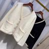 Cárdigan de imitación de visón con cuello en V, otoño e invierno 2024, holgado, estilo Chanel, estilo coreano