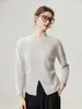 Abertura lateral ~ Suéter de cachemir con cuello redondo Otoño/Invierno 2026 Para mujer Color liso Prenda base Estilo elegante Suéter cálido