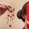 Elegancia Rojo Dorado~Estilo Chino Moneda de Cobre Esmalte Rojo Accesorio para el Cabello para Mujeres, Nuevo Pasador de Estilo Chino, Palillo para el Cabello, Adorno para el Cabello de Año Nuevo