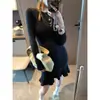 Vestido Mochie Elegante Avançado Francês Suave Gola Redonda Emagrecedor Malha Canelada MQ2134