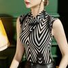 Chaleco sin mangas con cuello de bufanda para mujer, blusa ajustada interior sexy con estampado a rayas, novedad de otoño