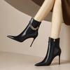 Botas de Tornozelo Pontudas Marrons Vintage Primavera e Outono Nova Chegada Botas Simples Moda Salto Fino 2024 Botas Populares Botas de Couro Macio Femininas