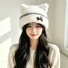 Gorro de punto lindo estilo japonés para cachorro para mujer, gorro cálido para proteger las orejas de otoño e invierno, gorro de punto a rayas para circunferencia de cabeza grande