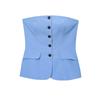 Z Suit Top Tubinho Feminino com Gola Reta Ombro a Ombro Botões 5063730 Calça Casual de Cintura Alta com Pernas Largas 1255434