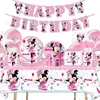 Tema Rosa Minnie Mickey Mouse Festa de Aniversário Infantil Louça Bandeja de Papel Faixa Toalha de Mesa Guardanapo Suprimentos Decorativos Agora