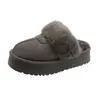 Pantuflas de Felpa Antideslizantes de Suela Gruesa para Mujer, Para Uso en Exteriores, Nuevo Estilo Invierno 2026, Pantuflas Esponjosas de Punta Cerrada, Botas de Nieve con Felpa Adicional, Zapatos de Algodón