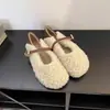 Zapatos Mary Jane de Lujo Pequeño Blancos con Piel para Mujer Invierno Exteriores Mocasines Slip-on con Forro de Lana para Calidez Zapatos de Algodón Peludo de Felpa