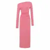 Atacado de roupas femininas estilo europeu e americano, estilo puro desejo, vestido bodycon sexy de manga comprida, ombro único, ombro a ombro, justo