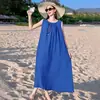 Nuevo Vestido de Algodón y Seda 2026 para Mujer, Vestido de Playa para Vacaciones de Verano, Vestido Largo Floral de Alto Gama Estilo Francés con Tirantes