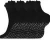 Calcetines de Yoga para Mujer de Media Pantorrilla Otoño Invierno Fitness Danza Pilates Antideslizantes Deportivos para Mujer con Encaje de Algodón para el Suelo