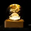 Bola de Cristal Luminosa Táctil USB Luna Galaxia Tallada Luz Nocturna Creativa Adornos para Dormitorio Base Cuadrada de Madera