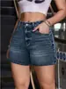 Shorts de Mezclilla Lavados con Degradado Retro de Cintura Alta y Pierna Recta para Mujer, Corte Holgado, Favorecedores, Versátiles, Pantalones Cortos Casuales para Uso Diario