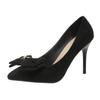 2025 Outono Novo Sapatos Femininos de Salto Alto Estilo Britânico com Laço Camurça Casuais Elegantes Versáteis Sapatos de Boca Rasa