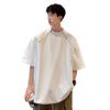 Camiseta Americana de Manga Corta para Hombre Diseño de Nicho Moderno con Doble Cremallera Guapo Ins Camiseta de Manga Corta con Cuello Redondo Top