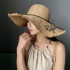 Sombrero de Paja para Mujer Verano Bordado con Letras Borde de Piel Ala Ancha Sombrero de Sol para Playa Viaje a la Costa Vacaciones Protección Solar Sombrero de Paja