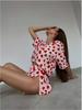 Cárdigan Crop Top con Estampado de Amor Transfronterizo Europeo y Americano de Manga Corta Conjunto de Dos Piezas de Ropa de Dormir Sexy para Mujer