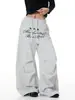 Pantalones Casuales Pleated Paracaidista con Estampado de Letras Americanas para Mujeres y Hombres, Marca de Tendencia Otoño e Invierno, Holgados Simples Cargo de Pierna Ancha